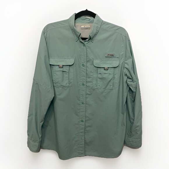 Columbia PFG Mens Shirt Large Green Button Down Vented Fishing Nylon Outdoor VTG - Picture 1 of 8